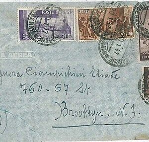 ITALIA REPUBBLICA:  BUSTA per gli USA  21.03.47 - tariffa di 77 L - doppio porto