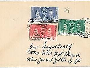 28063   FALKLAND ISLAND - COVER - Coronation  George VI 1941 through MONTEVIDEO!