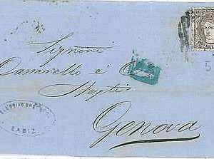 21148 - SPAIN - POSTAL HISTORY   -   COVER: MATASELLO - CADIZ to GENOVA 1870
