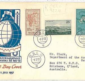 21710 - NORWAY - POSTAL HISTORY - REGISTERED FDC COVER -  POLAR  MAPS: 1957