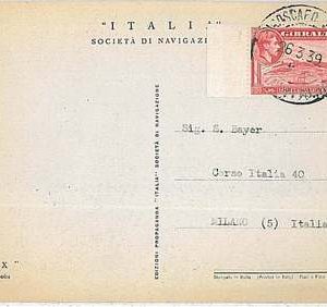 GIBRALTAR -  POSTAL HISTORY:  POSTCARD to USA 1939 - PAQUEBOT
