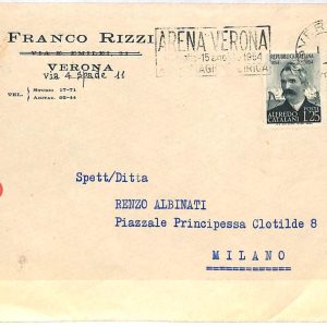 ai3600 - ITALY - POSTAL HISTORY - Cover - Music - 1954 Arena di VERONA