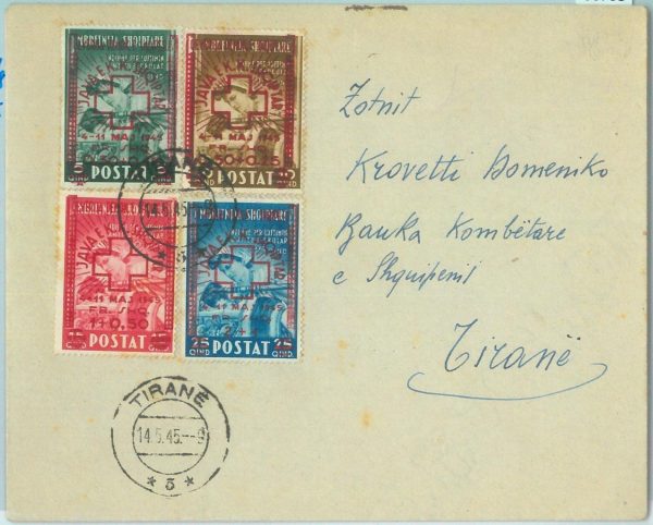 86708 - ALBANIA - Postal History - OVERPRINTED stamps on cover 145 -  RED CROSS