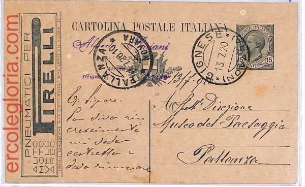 ai3200 - ITALY - POSTAL HISTORY - Stationery Card - PIRELLI Tyres CARS - 1920