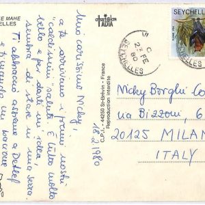 ai1668 - SEYCHELLES -  Postal History - POSTCARD  to ITALY 1980 Fauna BATS