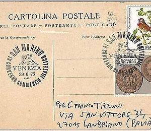 SAN MARINO -  POSTAL HISTORY - stamps on POSTCARD -  BIRDS 1975