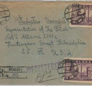 70058 - POLAND - POSTAL HISTORY - REGISTERED COVER  to USA 1946 - IMPERF Stamps