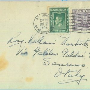 86270 -  NEWFOUNDLAND - POSTAL HISTORY:  Cover to ITALY  1947  ST. Johns