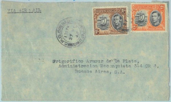 83349 - GRENADA - Postal History -  COVER to ARGENTINA  1947 : G.P.O. Grenada