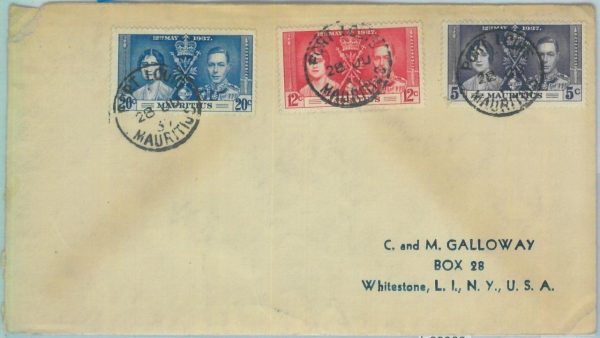 83387 - MAURITIUS - POSTAL HISTORY  - COVER  1937 ROYALTY not fdc