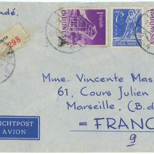 93748 -  INDONESIA  - POSTAL HISTORY -  REGISTERED Airmail COVER to FRANCE 1954
