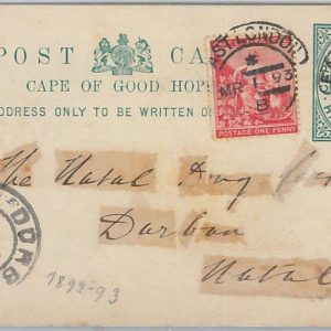 65834 - CAPE OF GOOD HOPE - Postal History -    STATIONERY CARD to NATAL 1893