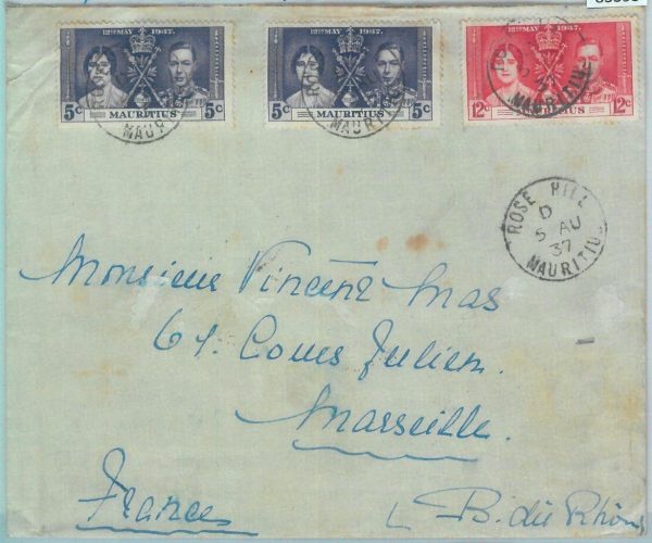 83393 -  MAURITIUS  - POSTAL HISTORY  - COVER from ROSE HILL to FRANCE  1937