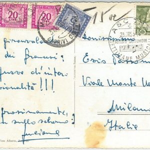 66552 - SWITZERLAND - POSTAL HISTORY - POSTCARD to ITALY : Taxed  - Music 1953