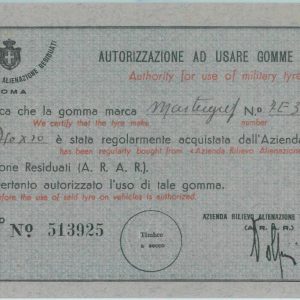 86603 - ITALY - Vintage Document - SPECIAL Permit to use Military ALLIED TYRES!!
