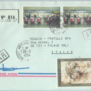 86321 - COTE D'IVOIRE - Postal History: REGISTERED COVER to ITALY 1984 Art