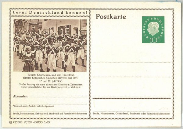 66630 - GERMANY - POSTAL HISTORY - Postal Stationery Card : MUSIC 1960