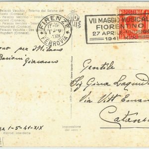 66600 -  ITALY - POSTAL HISTORY -  POSTMARK on POSTCARD  1941 - MUSIC Firenze