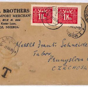 ai1648 - NIGERIA  -  POSTAL HISTORY - COVER to CZECHOSLOVAKIA 1947  TAXED!