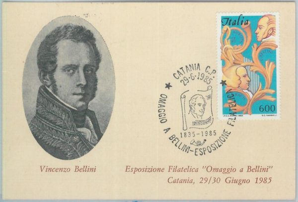 81212 - ITALY - Postal History -  MAXIMUM CARD -  MUSIC Bellini  1985