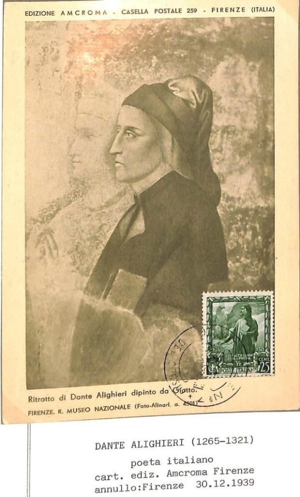90005 -  ITALY - Postal History - MAXIMUM CARD - 1939 Dante Alighieri FIRENZE