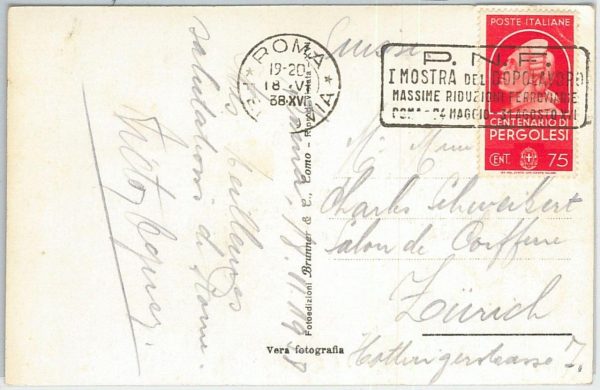 66598 -  ITALY - POSTAL HISTORY -  STAMP on POSTCARD  1938 - MUSIC Pergolesi