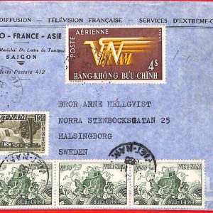 aa3570 - VIETNAM -  Postal History - AIRMAIL COVER  to  SWEDEN  1955  Waterfalls