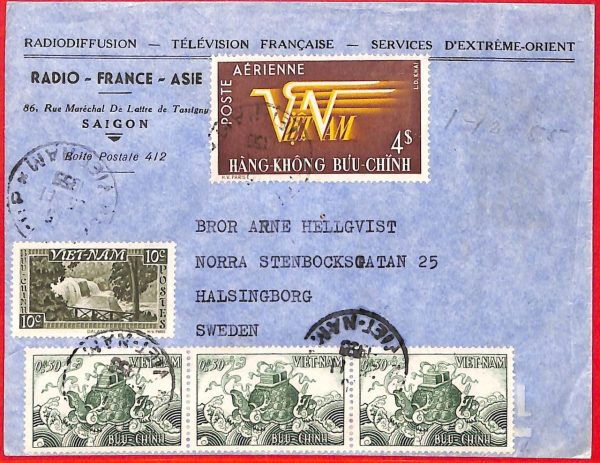 aa3570 - VIETNAM -  Postal History - AIRMAIL COVER  to  SWEDEN  1955  Waterfalls