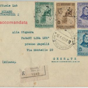 66607 - ITALY - POSTAL HISTORY - STAMPS on REGISTERED COVER - Music 1943 ROSSINI