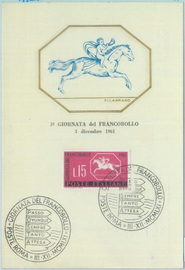 86488 - ITALY - Postal History -  MAXIMUM CARD -  POST Stamp Day  1961