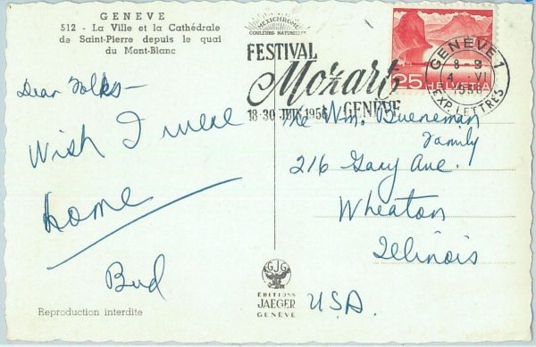67289 - SWITZERLAND - Postal History -  SPECIAL POSTMARK -  MUSIC 1956  Mozart