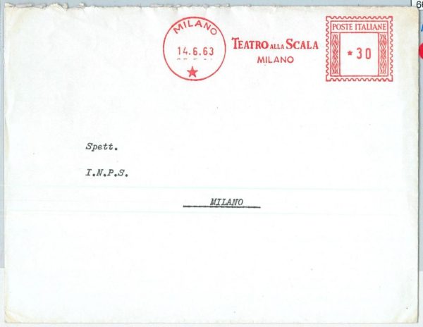 66612 - ITALY - POSTAL HISTORY - MECHANICAL Postmark on COVER: MUSIC Scala 1963