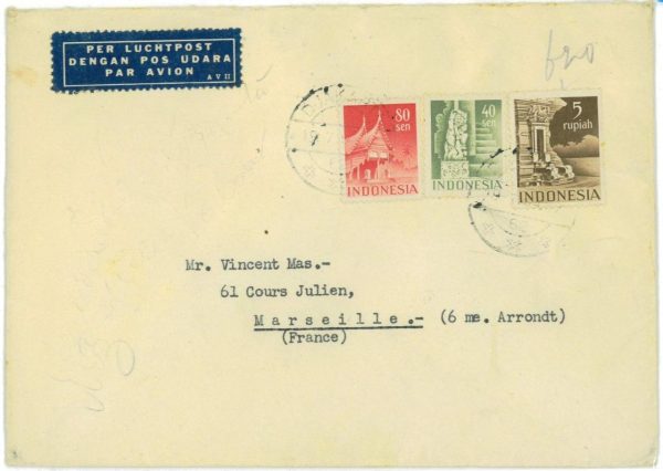 93733 -  INDONESIA  - POSTAL HISTORY -  Airmail COVER to FRANCE 1954