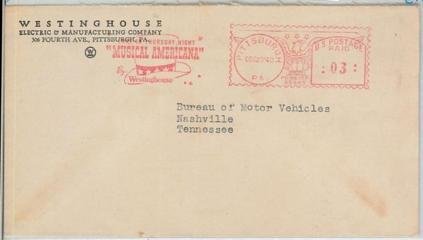 66571 - USA - POSTAL HISTORY - RED mechanical POSTMARK on COVER - Music 1940