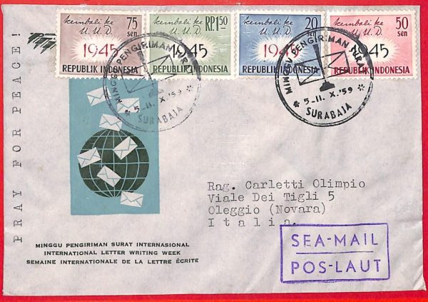 aa0226  -  Indonesia - POSTAL HISTORY -   COVER 1959 Writting Week SEA MAIL