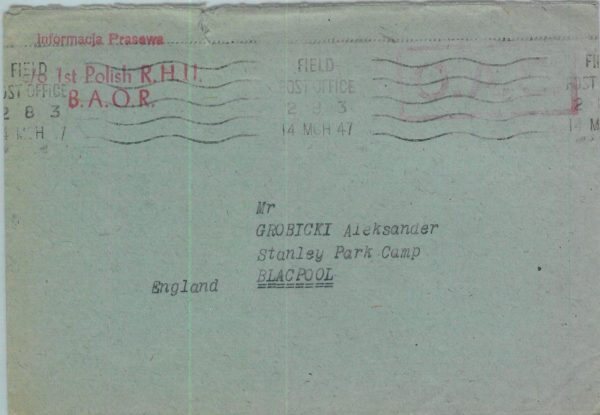 95350 - GB - POSTAL HISTORY - Field PO  COVER - POLISH TROOPS West I Corps 1947
