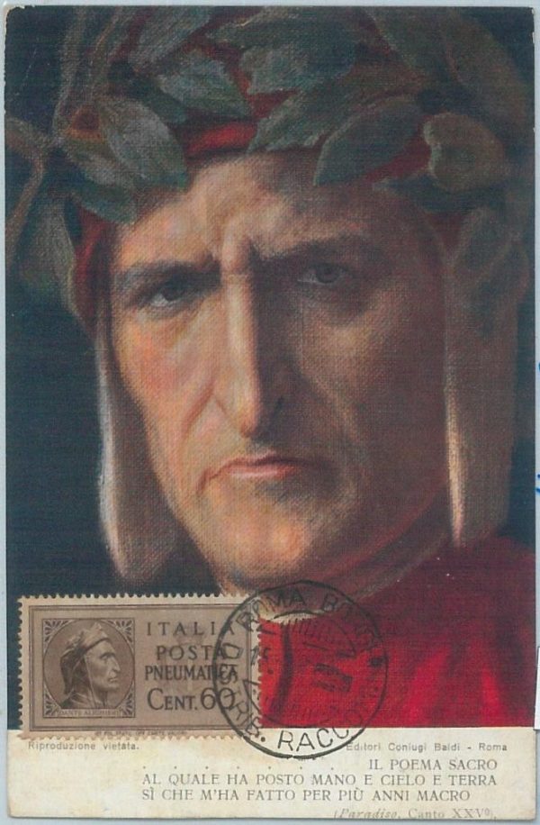 77697  -  ITALY -  MAXIMUM CARD  -  PNEUMATIC MAIL  Dante  LITTERATURE