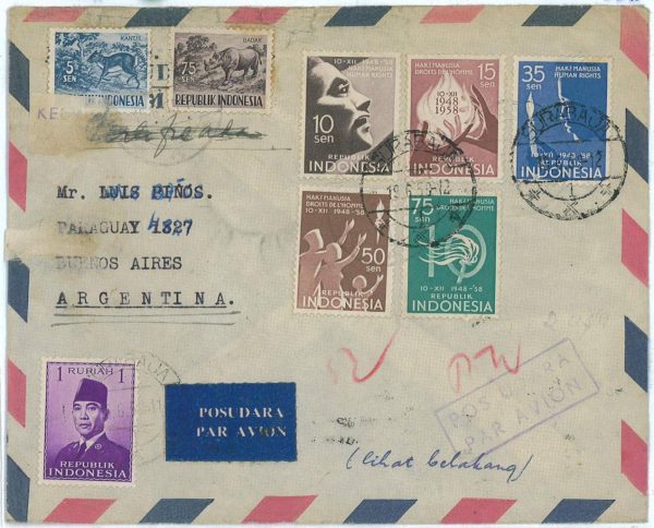 93743 -  INDONESIA  - POSTAL HISTORY -  Airmail COVER to ARGENTINA   1959