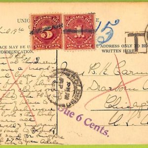 28098 - CEYLON - Postal History - POSTCARD to USA Taxed 6 Cents on ARRIVAL 1906