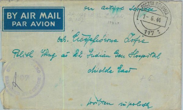 95365 - ITALY - POSTAL HISTORY - COVER to INDIA - POLISH TROOPS Anders Army 1944