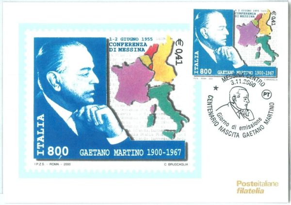 69148a -  ITALY - Postal History - MAXIMUM CARD 2000  - Gaetano Martino POLITICS