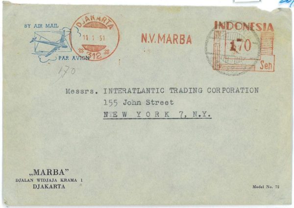 93673 -  Indonesia - POSTAL HISTORY - RED Mechanical postmark on COVER  1951