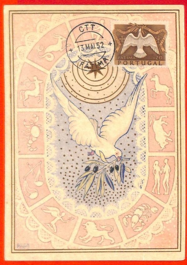 aa3259 -  PORTUGAL  - POSTAL HISTORY -  MAXIMUM CARD 1952 Religion BIRDS Doves