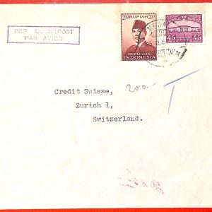 aa0230 -  INDONESIA  - POSTAL HISTORY -  AIRMAIL  COVER to SWITZERLAND  1953