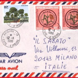 aa3852 - COTE D'IVOIRE - Postal History - COVER  from  ABIDJAN to ITALY  1986