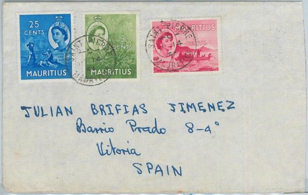 74814 - MAURITIUS - POSTAL HISTORY  - COVER to SPAIN  1954 - FISHING