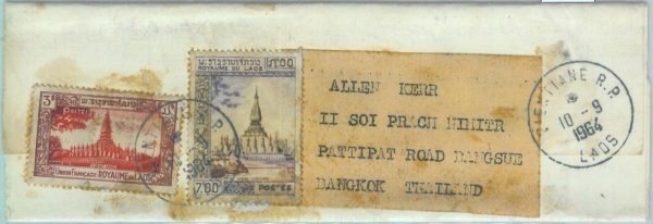 86188 - LAOS - POSTAL HISTORY - Franked WRAPPER to THAILAND 1964