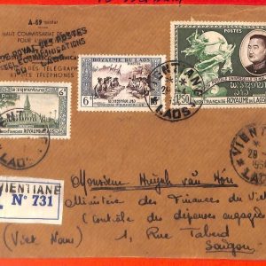aa6329 - LAOS - Postal History REGISTERED COVER to VIETNAM  1954   UPU