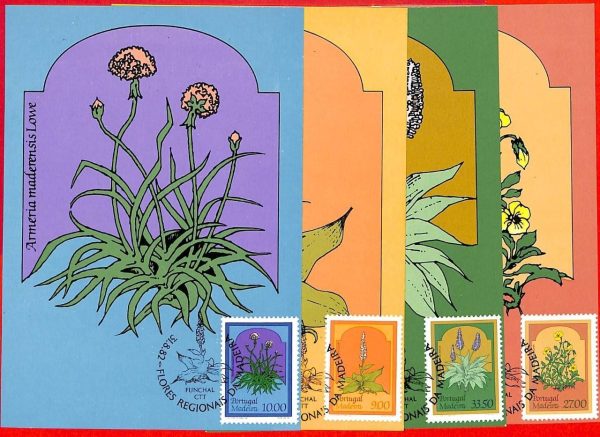aa3254 - PORTUGAL Madeira - Postal History - 4  MAXIMUM CARD 1984   FLOWERS