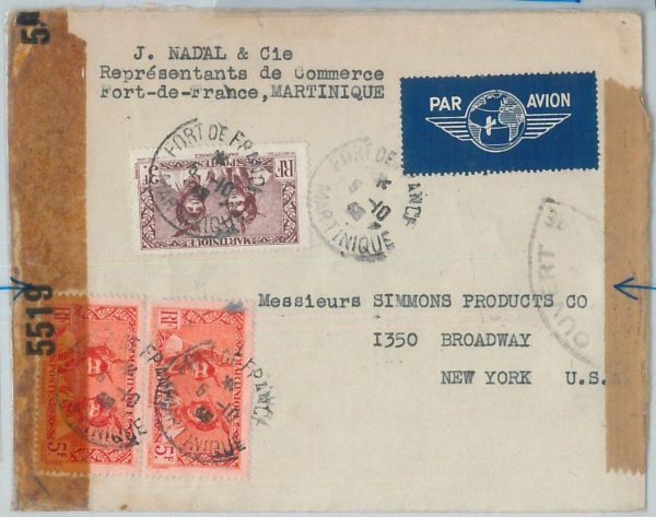 77366 - MARTINIQUE - POSTAL HISTORY -   CENSORED COVER  to USA 1943